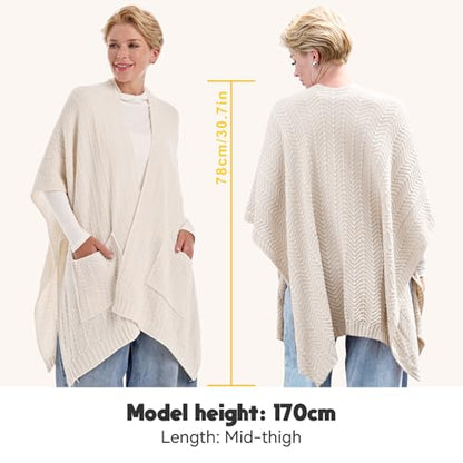 MissShorthair Knit Shawl Wraps for Women Boho Crochet Shawls Cape Open Front Cardigan - color: Ivory