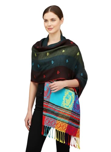 PASKMLNA Double Side Multi Colors Silky Tropical Colorful Exotic Pashmina Wrap Shawl Scarf Rave - color: #09black