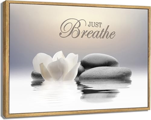 YTAPIFS Zen Stone Wall Art White Lotus Flower Prints Artwork Modern Zen Spa Poster Just Breathe Yoga Quotes Pictures Wall Decor for Yoga Room office Bathroom Meditation room 12 x 16 in Unframe - color: Zen Stone Poster, size: 12"L x 16"W