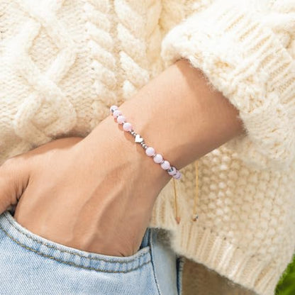 Birthday Bracelet: 6mm Natural Stone Healing Bracelet Inspirational Self-Care Gifts for Women, Mom, Daughter, Wife, Coworkers, Friend, Bestie, Granddaughter - color: Pink