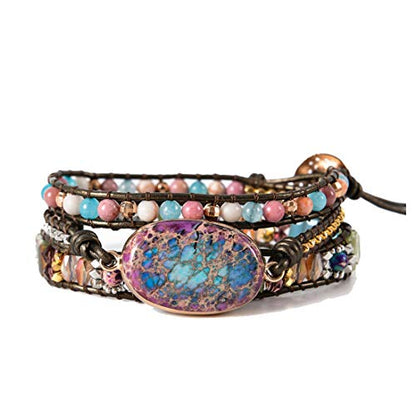 YGLINE Boho Handmade Natural Stone Wrap Bracelets Jasper Crystal Beads Bracelet Jewelry