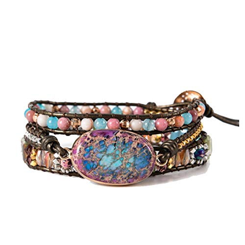 YGLINE Boho Handmade Natural Stone Wrap Bracelets Jasper Crystal Beads Bracelet Jewelry