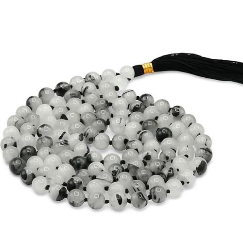 Amazing Gemstone Black Rutilated Quartz Mala Knotted - color: Black Rutilated Quartz, style: Knotted