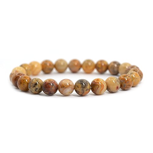 Justinstones 8mm Round Beads Stretch Bracelet 7 Inch Unisex - color: Crazy Lace Agate