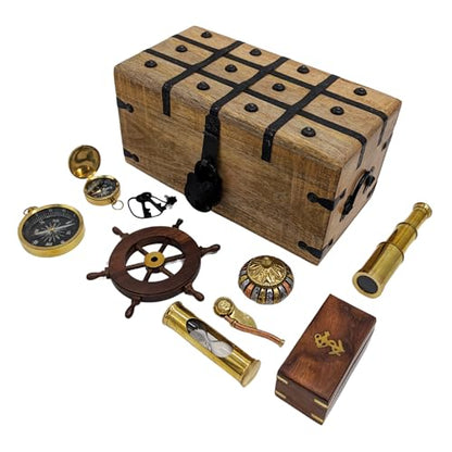 Handmade Pirate Treasure Chest - Wooden Storage Box with Iron Lock & Skeleton Key - Rustic Decorative Jewelry, Toy, Geocache, or Keepsake Chest (Large 12.25 x 6.25 x 6) - size: Large 12.25 x 6.25 x 6