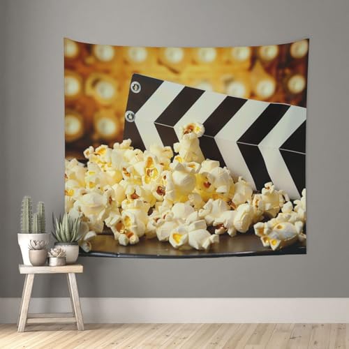 acvKGHW Cinema Movie Clapboard And Popcorn Printed Indoor Decorative Wall Tapestry 60x51in - Soft Polyester Decorative Blanket for Home & Dorm Decor - color: Cinema Movie Clapboard And Popcorn