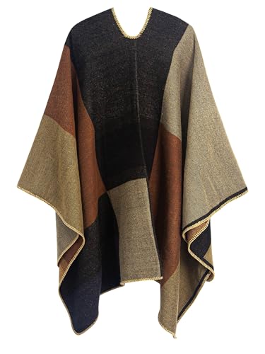 MissShorthair Women's Printed Shawl Wrap Fashionable Open Front Poncho Cape, Gift for Women - color: A-a Brown Black
