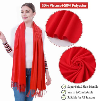 Pashmina Scarf and Shawl - Soft Women Pashminas Wrap for Wedding Evening Party dresses - color: R#. Red