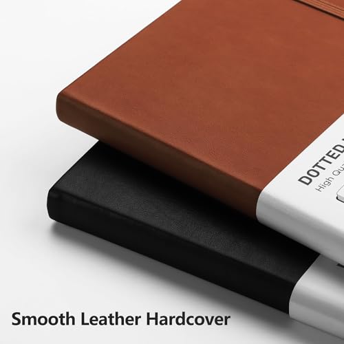 RETTACY Dotted Journal Notebook, 192 Pages, A5 Medium Size (5.7'' x 8.3''), Leather Hardcover, 100 GSM Thick Paper, for Journaling, Planning, Tracking (Black) - color: Black, style: Dotted