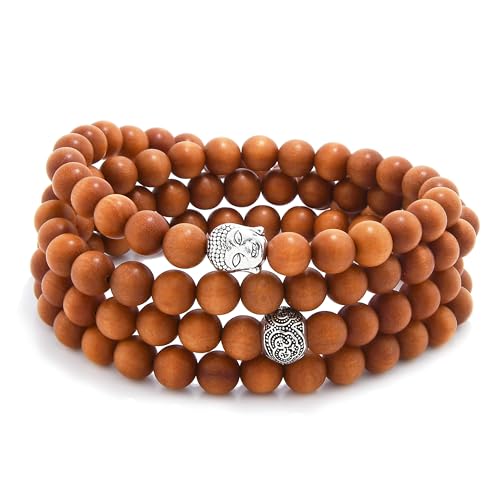 Buddha Charm Meditation Jewelry of 108 Mala Prayer Beads Bracelet or Necklace - style: Wood