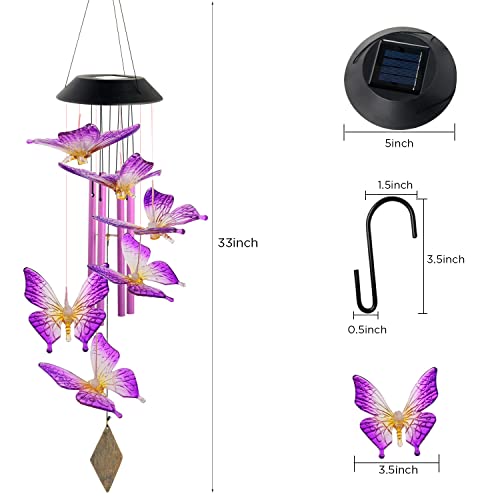 Butterfly Solar Wind Chimes,new Gift for All mom/dad/Women/Grandma/Daughter/Aunt/Friend/Wife and Sister. Yard Decor,Gardening Birthday Gift, Christmas Decorations,Patio Decor - size: Butterfly Bell