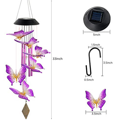 Butterfly Solar Wind Chimes,new Gift for All mom/dad/Women/Grandma/Daughter/Aunt/Friend/Wife and Sister. Yard Decor,Gardening Birthday Gift, Christmas Decorations,Patio Decor - size: Butterfly Bell
