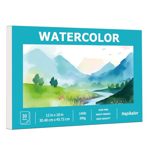 Hapikalor 12"x18" Large Watercolor Paper Pad, 1-Pack 30 Sheets 140lb/300gsm Artist Large Sketchbook Drawing Paper Book, Art Supplies for Adults Kids, Watercolors, Watercolor Paint Set, Sketchbook,Teal - color: Teal, size: 12"x18" Pad