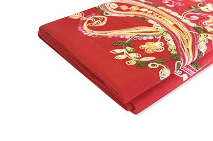 Urban CoCo Women's Embroidered Oversize Tassel Shawl Scarf Wraps for Women - color: #1-red
