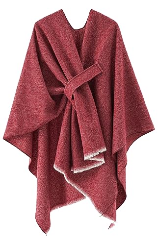 Women's Shawls Wrap Poncho Soft Capes Open Front Cardigan Large Blanket Wraps Shawl Knitted Cloak Cardigan Warm - color: New-winered