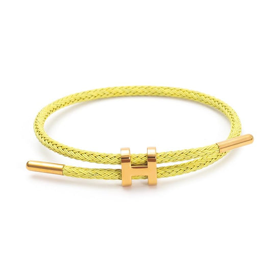 OSIRIDEH2 Bracelet with Adjustable Design Polished H Shape Buckle, Bracelets for Women, 18k Gold-plated Buckle Design Titanium Steel Wire Rope Women's Gift Jewelry - color: lemon yellow Gond