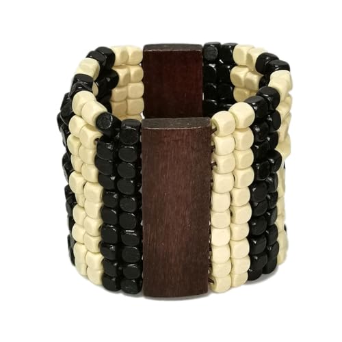 Stretch Wooden Beads Cuff Bracelets Multi Layered Natural Wood Beads Chunky Bangle Wooden Handmade Wide Bracelets Bohemia Jewelry for Women Men - color: C
