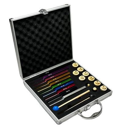 10-Piece Complete Solfeggio Tuning Fork Set with Case - 174Hz-963Hz & 432Hz - Professional Healing Kit with Mallets, Wooden & Metal Bases for Therapy, Meditation, Yoga - size: Solfeggio 10 set Multicolour