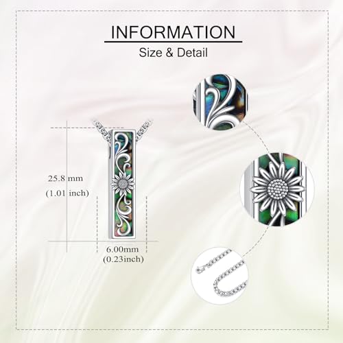 Cremation Urn Necklaces for Ashes Sterling Silver 3D Vertical Bar Memorial Pendant for Loved Ones Keepsake Cremation Jewelry Gifts for Women Men - style: Sunflower