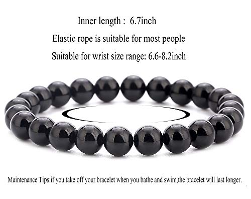 Men Women 8mm Natural Stone Lava Rock Diffuser Bracelet Elastic Yoga Agate Beads Bracelet Bangle - color: Black agate