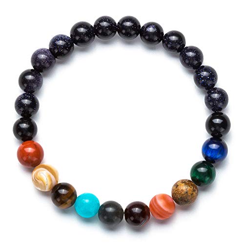 Fesciory Women Solar System Bracelet Universe Galaxy The Eight Planets Guardian Star Natural Stone Beads Bracelet Bangle Gifts - color: Blue Sandstone(Nine Planets)