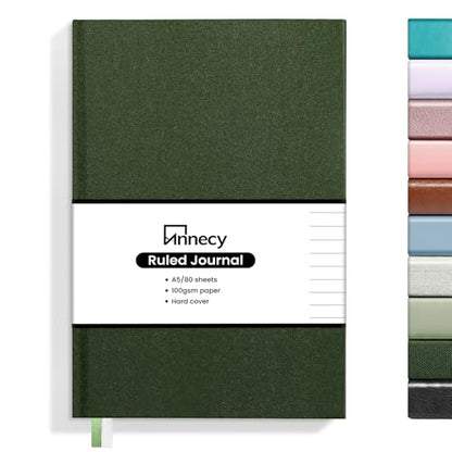 Annecy Lined Journal Notebook, Hardcover Leather Journal for Women & Men, 160 Numbered Pages, Medium 5.5" x 8.25", 100 GSM Thick Paper, Deep Green - color: Green, style: Lined