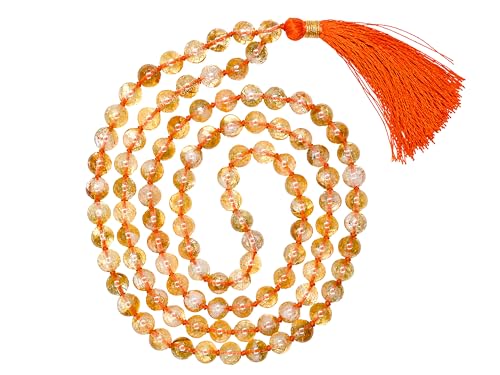 Amazing Gemstone Japa Mala 108 Prayer Beads Necklace and Wrist Mala Bracelet for Meditation - color: Citrine, size: Hand Knotted