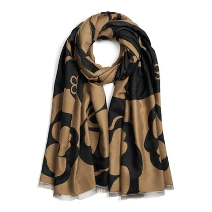 QIUTIMIY Pashmina Shawl Wraps for Womens Winter Scarf Reversible Pattern Designer Ladies Shawls and Wraps for Evening Dresses - color: Flower6-brown