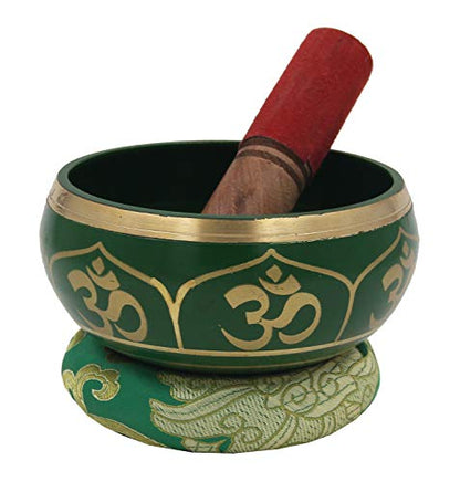 DharmaObjects Relaxing Yoga Meditation Om Peace Singing Bowl/Silk Cushion/Rosewood Mallet Set (Medium, Green) - color: Green, size: Medium
