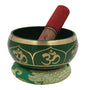 DharmaObjects Relaxing Yoga Meditation Om Peace Singing Bowl/Silk Cushion/Rosewood Mallet Set (Medium, Green) - color: Green, size: Medium