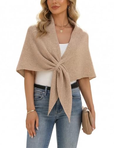 Shawl Wraps Women Pashmina Cardigan Triangle Cape Knit Shoulder Top Sweater Scarf for Fall Winter - color: 01 Light Orange