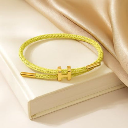 OSIRIDEH2 Bracelet with Adjustable Design Polished H Shape Buckle, Bracelets for Women, 18k Gold-plated Buckle Design Titanium Steel Wire Rope Women's Gift Jewelry - color: lemon yellow Gond