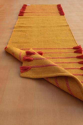 Jaipur Art & Rugs Cotton Yoga Rug - Eco-Friendly Hand-Woven Thick Mat (24”x72”x5mm) for Everyday Fitness at Home - Comfortable & Extra-Long - color: Mustard-Red