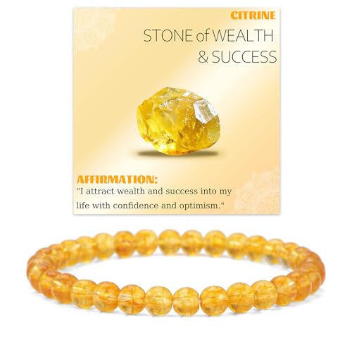 Crystal Beaded Bracelets for Women 4mm Clear Quartz Bead Handmade Gemstone Stretch Elastic Bracelet Natural Stone Crystal Healing Reiki Spiritual Jewelry Gifts - color: Citrine, size: 6mm