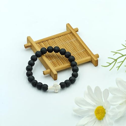 Beaded Bracelets For Women Stone Bracelets For Women Agate Stone Bracelet Natural Bracelet Stone Of Peace Handmade Yoga Stretch Elastic Bracelet - color: Cross Bracelets-Black