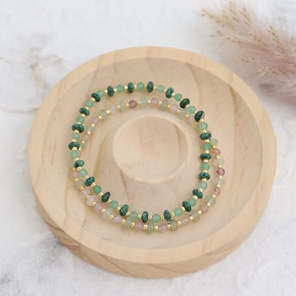 Gold Beaded Gemstone Bracelets for Women, Boho Handmade Stackable Natural Stone Labradorite Beads Bracelet Prom Jewelry Gift. - color: Green