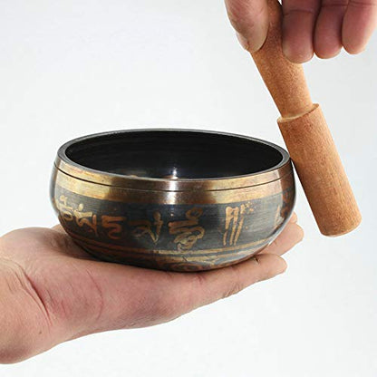 Tibetan Singing Bowl Buddhism Meditation Bell Hand Hammered Buddhist Brass Bowl (10.5CMX5CM) - size: 10.5CMX5CM
