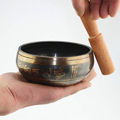 Tibetan Singing Bowl Buddhism Meditation Bell Hand Hammered Buddhist Brass Bowl (8.5CMX4.2CM) - size: 8.5CMX4.2CM