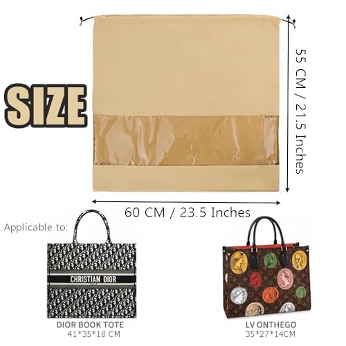Dustproof Drawstring Suede Fabric Bags,Premium Transparent Purse Bags with PVC Clear Window,Handbags Shoe Toy Dust Cover Bags for Storage and Travel