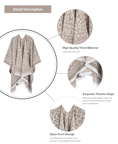 MissShorthair Women's Printed Shawl Wrap Fashionable Open Front Poncho Cape, Gift for Women - color: Khaki