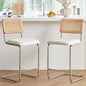 Natural Rattan Counter Height Stools Set of 2 with Solid Wood Back, 24 Inch Mid Century Modern Cesca Bar Stools, White Upholstery Boho Stool for Kitchen Counter with Chrome Metal Legs - color: White, size: 2PCS-24'' Counter Height Stool