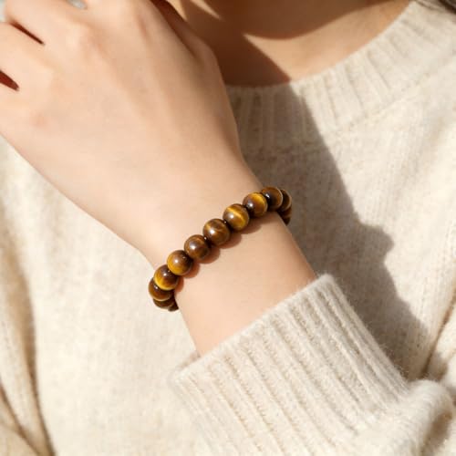 Natural Handmade Healing Chakra Bracelet - color: 10mm-Yellow Tiger Eye-FOR 7-8 INCH WRIST