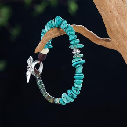 Women Boho Handmade Natural Stone Crystal Leather Bead Wrap Bracelets Collection - style: Turquoise Chips