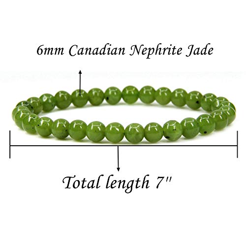 Angelstones Handmade Natural Healing Gemstone 6mm Round Beads Stretch Crystal Bracelet 7 Inch Unisex - color: Canadian Nephrite Jade