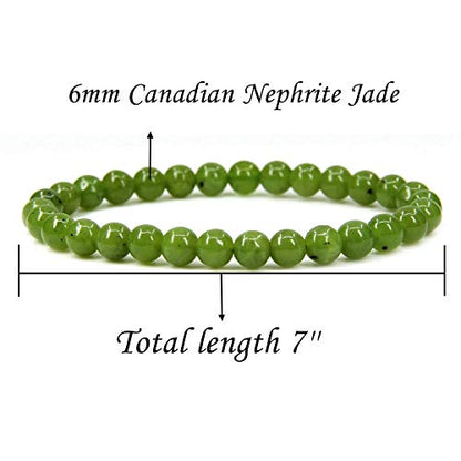 Angelstones Handmade Natural Healing Gemstone 6mm Round Beads Stretch Crystal Bracelet 7 Inch Unisex - color: Canadian Nephrite Jade