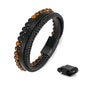 Leather Bead Bracelets for Men, Natural Tiger Eye Lava Rock Stone Bead Magnetic Clasp Adjustable Leather Bracelets Stress Relief Mens Anxiety Bracelet Mens Jewelry Gifts - style: Black Leather-Tiger Eye&Lava Rock