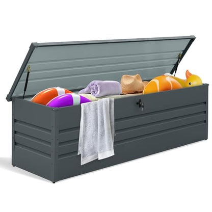 260 Gallon Metal Deck Box Waterproof, Extra Large Outdoor Stroage Box Weatherproof with Lid for Patio Cushions, Garden Tools, Pool Supplies, Black - color: Black(260 Gal)-Metal