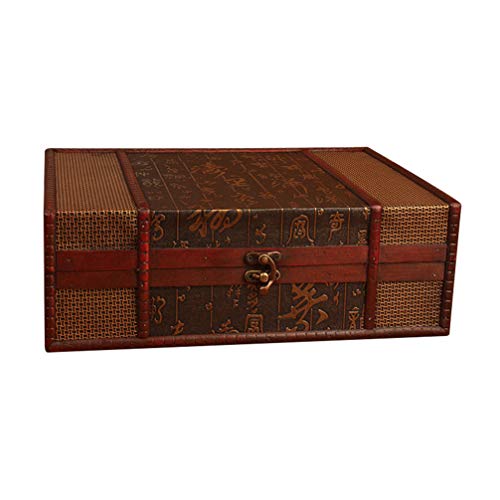 Cabilock Decorative Wooden Storage Box, Vintage Desktop Keepsake Box with Hinged Lid, Large Wooden Treasure Chest for Jewelry Sundries Book Documents, 12.6x9.25x4.53 Inch