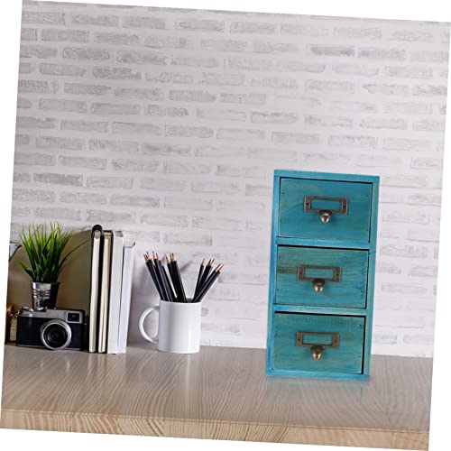 Antique Style Wood Storage Box Multi-functional Organizing Box for Home and Office Desktop Elegant Compartment Design for Cosmetics and Daily Essentials Blue