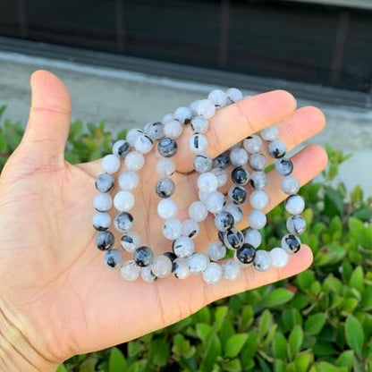 Adabele 1pc Natural Stretch Gemstone Bracelet 8mm (0.31") Bead 7 Inch to 8.5 inch Healing Crystal Energy Quartz Chakra Jewelry Women Unisex Birthday Gift - color: Black Rutilated Quartz, size: 7 inch